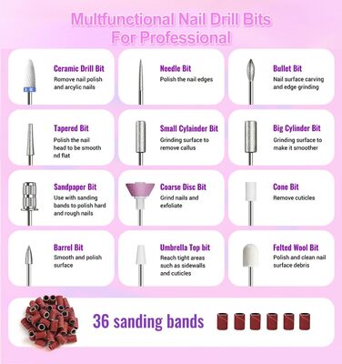 Електричний набір для манікюру та педикюру Nagelfräser 15 в 1, 20000 об/хв, рожевий