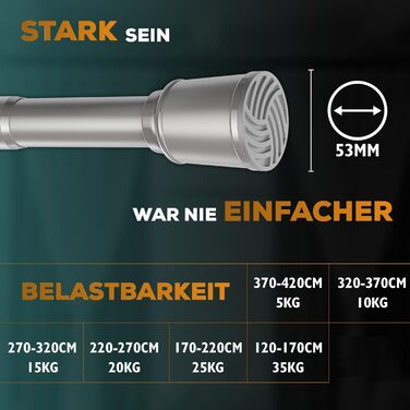 Штанга для штор без свердління 370-420 см, Ø 32 мм, сіра - штанга для кріплення штор, душової кабіни, дверей та шафи