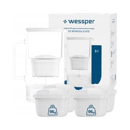 Скляний фільтр-глечик Wessper D2 з боросилікатного скла, 3 л, білий + 5 фільтрів