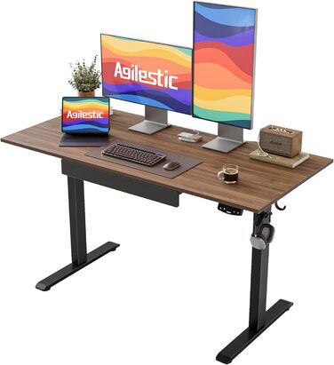 Електричний стоячий стіл Agilestic з ящиком, регульована висота, ергономічний стіл 120 x 60 см з дерева, з пам'яттю налаштувань для роботи вдома та в офісі (колір: коричневий)