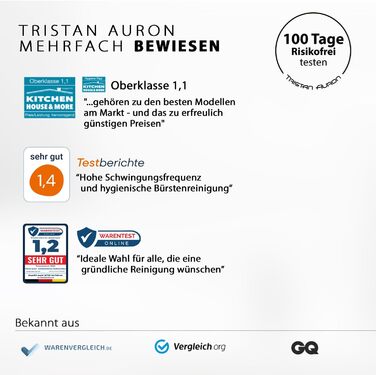 Tristan Auron Electric Sonic Toothbrush - 48,000 Vibrations, 5 Modes, Color Display, USB-C, 6-8 Week Battery, IPX7 Waterproof, 6 Brush Heads + SmartOne Protective Case (Blue) with 4-Pack