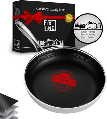 FIXLINE Black Forest Non-Stick Fry Pan - 28cm - RED Design - PTFE-Free - Compatible with All Cooktops (including Induction) - Oven Safe up to 250°C - Easy Cleaning - Ideal Gift
