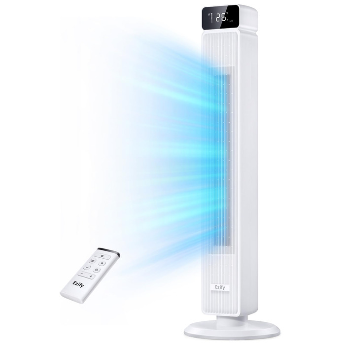 Вентилятор підлоговий Turmventilator Leise - тихий, 7.3 м/с, 90° осциляція, 6 режимів, таймер 12 год, пульт ДУ, для спальні/офісу, білий
