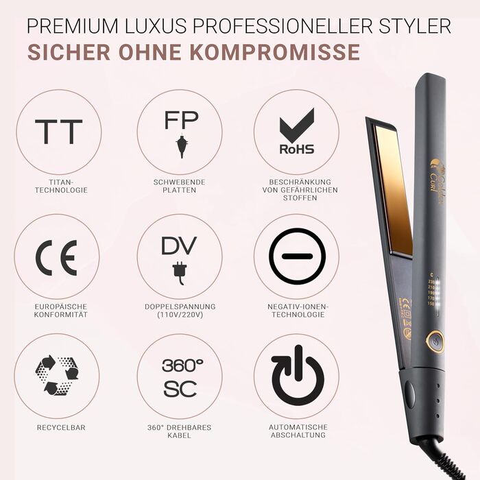 Control Gold 2-in-1 Hair Straightener & Curling Wand - 5 Year Worry-Free Guarantee - Professional Styling Tool