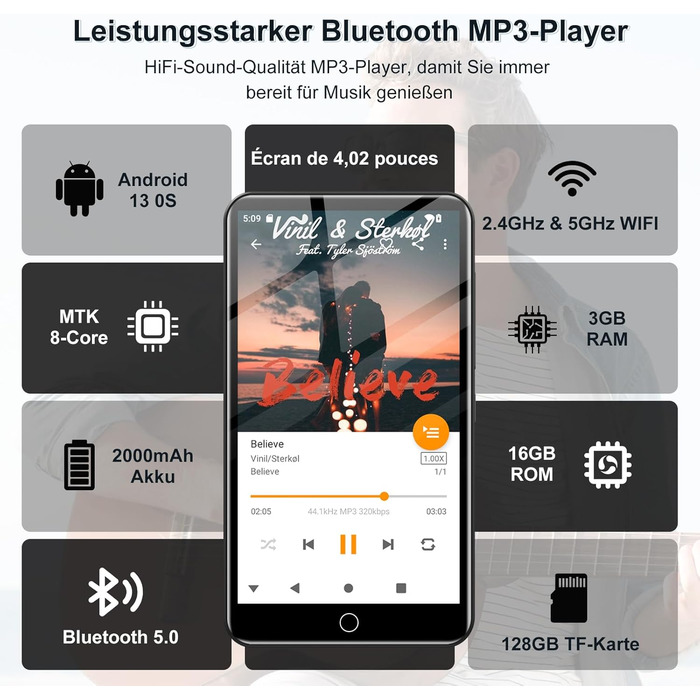 MP3 плеєр Spotify з WiFi та Bluetooth, Android MP4 плеєр для дітей 4.02