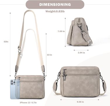 Сумка жіноча через плече MUIIKOLA середнього розміру, екошкіра бежево-сірого кольору, м'який широкий ремінь