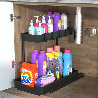 Under Sink Organizer, Bathroom Organizer, 2-Tier Sliding Cabinet Organizer, Narrow Space Under the Sink, Organizer and Storage for Kitchen, Bathroom