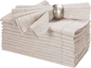 Linen-cotton-flax fabric napkin with hem, 50x50 cm, natural, wedding napkins, cocktail napkins, cloth napkins, cotton napkins, machine-washable napkins, 12 pieces