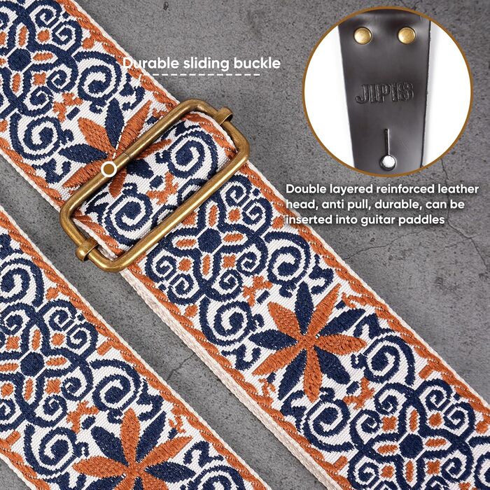 Гітарний ремінь Jacquard з вишивкою з бавовни з кінцями з натуральної шкіри для акустичної гітари GS-89-1 Petal Brown