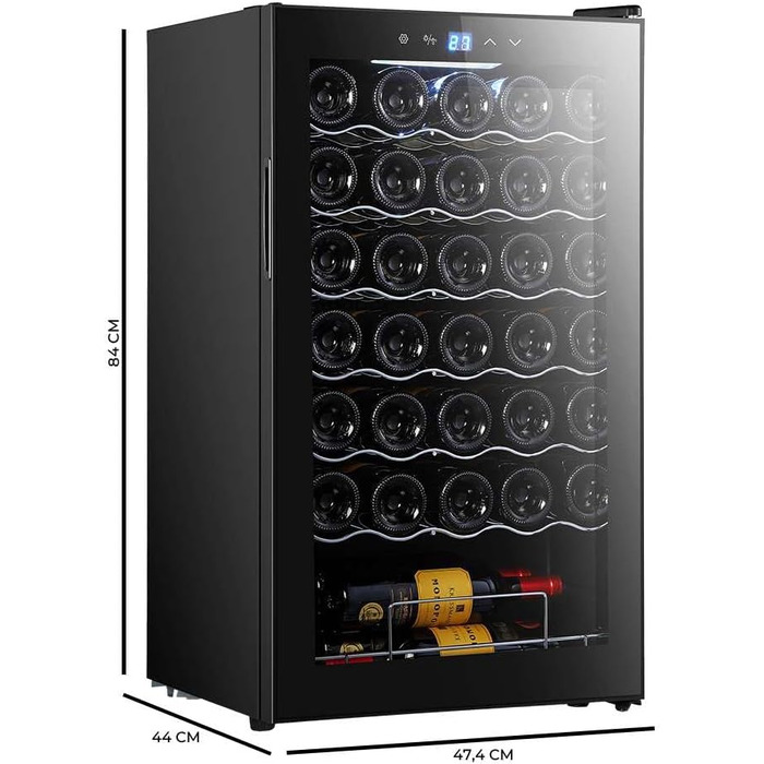 Cecotec Bolero Grandsommelier 34030 Stainless Steel Wine Refrigerator - 80L Compressor Cooler with Adjustable Temperature (5-18°C), Touch Control, LED Interior (34 Bottles, Black)
