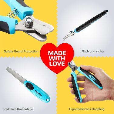 Професійні ножиці для стрижки кігтів собак, котів та дрібних тварин - 100% безпечні, з нержавіючої сталі. Ножиці-кусачки + пилка для кігтів + електронна книга з догляду. Ножиці для кігтів з захистом (M - для котів)