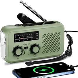 Радіо-пристрій для надзвичайних ситуацій Kurbelradio: радіо на ручку з сонячною панеллю, акумулятор 2000mAh, ліхтарик LED, SOS-сигнал, SW/AM/FM, для активного відпочинку