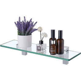 KES Shower Shelf for Hanging, Bathroom Shelf, Wall Shelf, Shower Glass Shelf, 8mm Shower Shelf, Bathroom Shelf, Tempered Glass with Shelf Supports, 60cm Brushed Nickel, BGS3201S60-2 (40 CM, Polished Chrome)