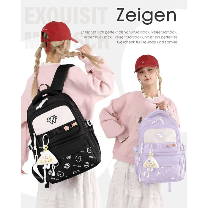 Шкільний рюкзак для підлітків: водонепроникний, великий, підходить для дівчат та хлопців, для школи, подорожей та повсякденного використання (фіолетовий)