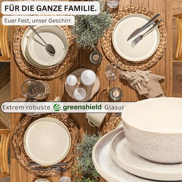 Набір посуду SÄNGER Key West 30 предметів: тарілки для 6 осіб, миски, чашки, серія VALUE COLLECTION, кремовий колір з пісочною текстурою