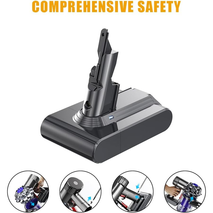 Акумулятор для пилососа Dyson V8 (21.6V, 4500mAh, Li-ion) з 2 фільтрами