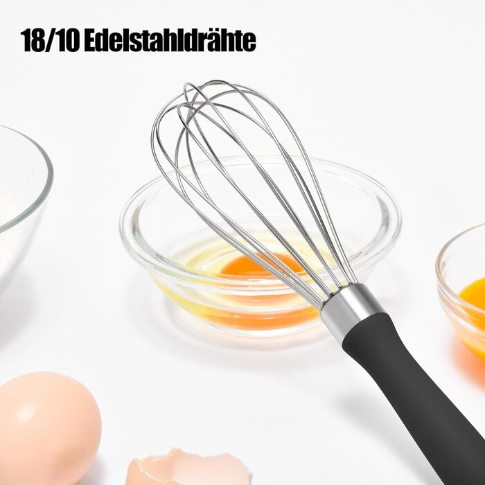 Міксер ручний кухонний Doosu 28 см, з нержавіючої сталі 18/8, 8 гнучких дротів, для змішування, збивання, приготування тіста (Чорний, S-23cm)