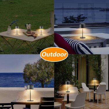 Акумуляторний LED світильник Klighten для столу, димуючий, чорний, алюміній, IP54, 21 см. 3 кольори світла (3000K-6000K), USB-C зарядка, комплект 2 шт.