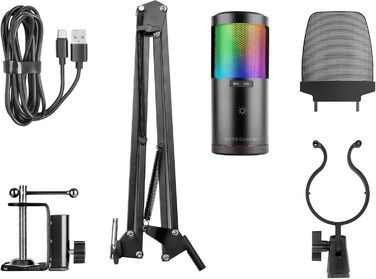 Мікрофон Mars Gaming MMIC-XT: Професійний студійний мікрофон з кульковим кріпленням, поп-фільтром та металевою сіткою (Чорний)