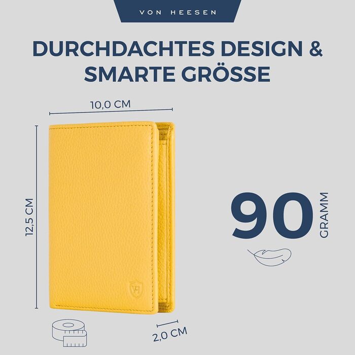 VON HEESEN Leather Wallet RFID Protection | Genuine Leather Wallet for Women & Men | Portemonnaie, Brieftasche, Wallet, Portmonee (Yellow)