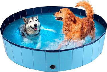maxxpro Dog Pool - 160 x 30 cm - Suitable for Large Dog Breeds - Foldable - Non-Slip Bottom - with Drain Valve - Blue