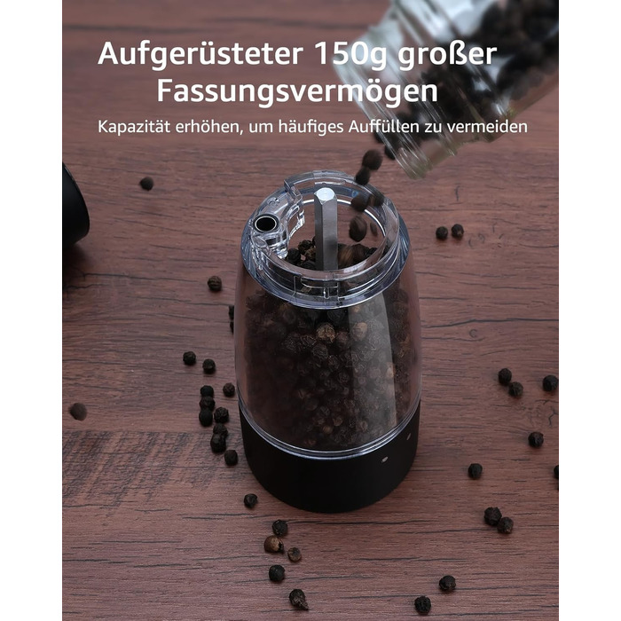 Electric Salt and Pepper Grinder Set of 2, USB Rechargeable Stainless Steel Electric Pepper Grinder with Adjustable Coarseness, Large Capacity, Elegant Storage Base