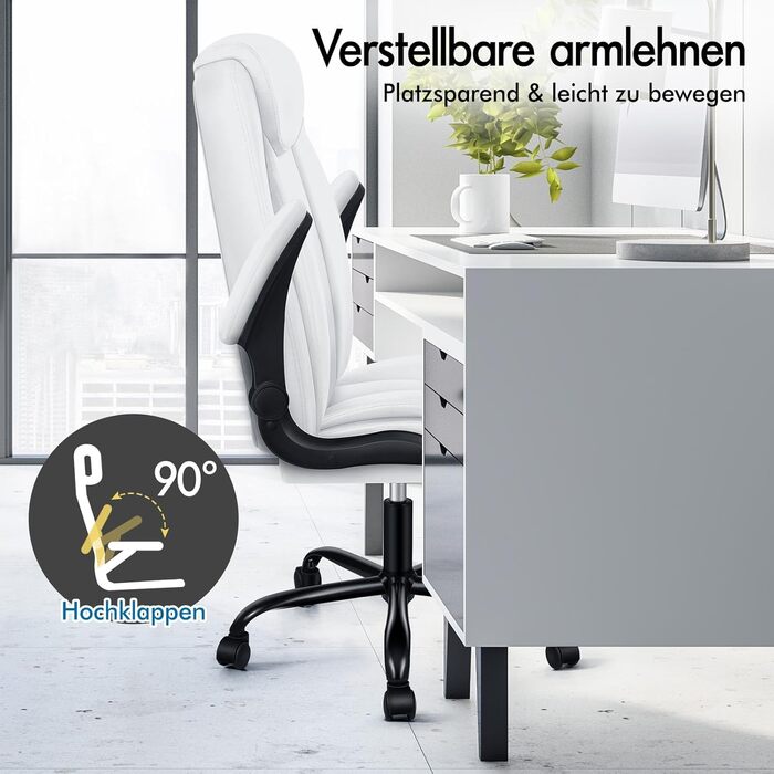 Офісне крісло ALFORDSON з регульованим нахилом 150°, обертання 360° та підставкою для ніг, PU-шкіра, чорний глянець (для дому та ігор)