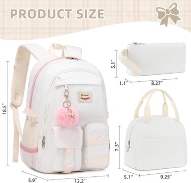 Шкільний рюкзак для підлітків, дівчат, студентів: комплект з ланч-боксом та пеналом (3 шт.)