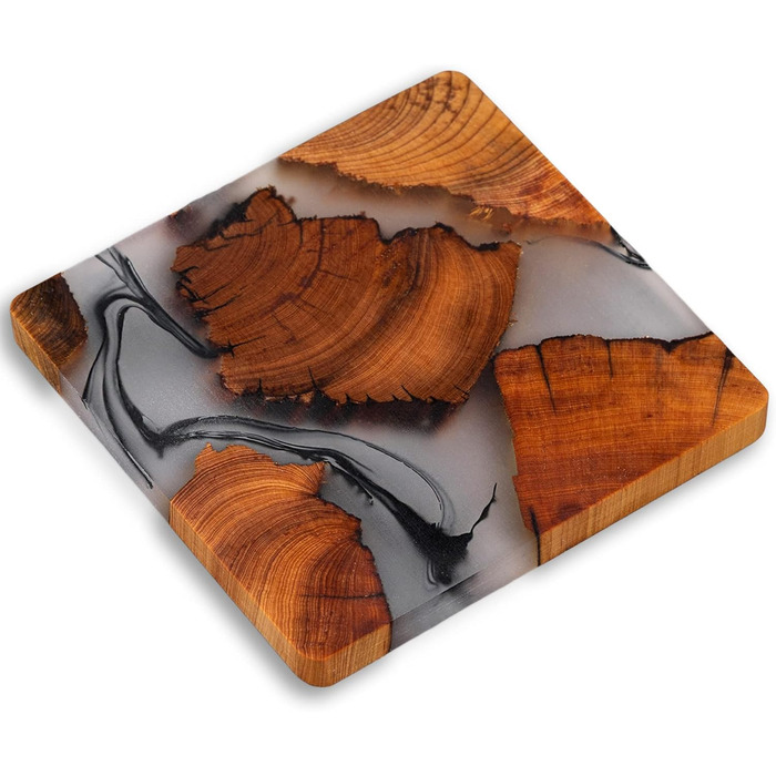 Wooden Coaster Set, Epoxy Coasters, Modern Coasters with Holder, Cedar Wood Coasters (Add Holder) (4, No Holder)