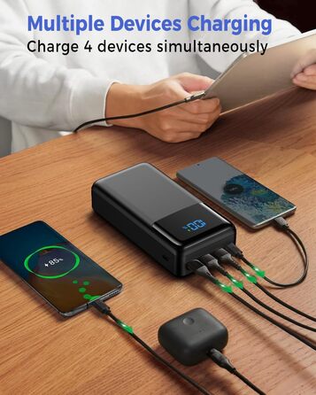 Power Bank 60000mAh з LED дисплеєм, 22.5W швидка зарядка, 4 виходи USB-C, чорний