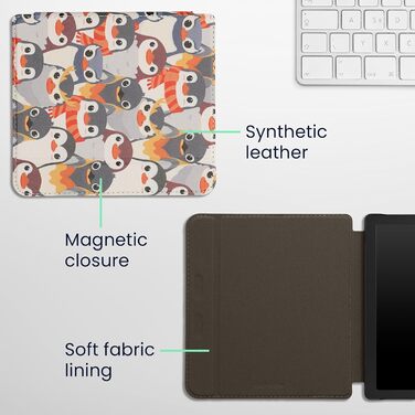 Чохол-чохол для Kobo Libra 2 від kwmobile - захисний чохол для eReader, Magnolien Rosa Weiß Altrosa (Пінгуіни Grau Gelb Braun)