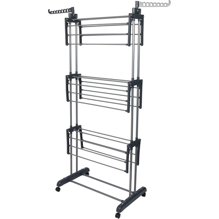Сушарка для білизни, 4 яруси, сіра, складана, регульована, велика, нержавіюча сталь, для дому та вулиці, зі складними крилами