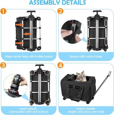 Переноска для тварин ALLSOPETS з колесами для котів та собак, схвалена для авіаперельотів, з висувним ручками, знімними колесами та плечовим ременем, сіра