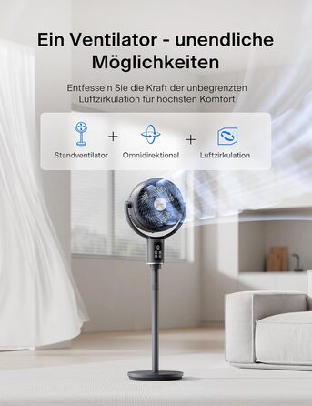 Вентилятор PELONIS з пультом керування: тихий, 9 швидкостей, таймер 9 годин, регульована висота, осциляція 135°/100°, енергозберігаючий для спальні/вітальні