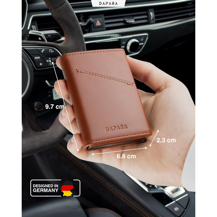 Чоловічий шкіряний гаманець Leder: тонкий, з відділенням для монет та RFID-захистом, вміщує 12 карт, колір коньяк