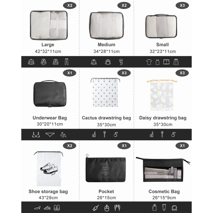 Набір органайзерів для валізи 18 шт., водонепроникні Packing Cubes, чорний - ідеальний органайзер для подорожей з сумкою для одягу