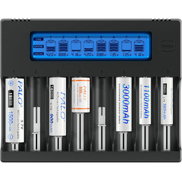 Інтелектуальна зарядка для акумуляторів 18650 з LCD-дисплеєм - 8 слотів, універсальна, з функцією розряду, для 18650, 26650, 16340, 21700, 14500, 17500, CR123A, AA/AAA