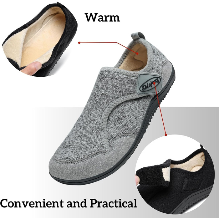 SMajong Теплі домашні тапочки для чоловіків та жінок, зимові, зручні, з антиковзким покриттям, легкі, з пов'язкою, з фетру, для дому та вулиці, розмір 36-46 (40 EU, сірий)