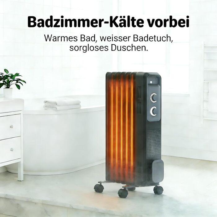 Масляний радіатор COWSAR з економним споживанням енергії, швидким нагрівом, 3 режими, захист від перекидання та перегріву, 1200W, для вітальні та спальні, чорний