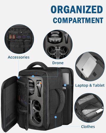 PEKREWS Avata 2 Рюкзак для DJI Goggles 3, RC Motion 3: Водонепроникний рюкзак-валіза з жорстким каркасом для дрона, аксесуарів та ноутбука 17.3