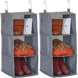 Органайзер для шафи Relaxdays: 2 шт., сірий, тканинний, з 3 відділеннями та гачками (73x30x30 см)