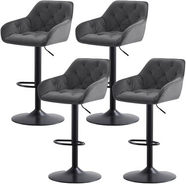 JaHECOME Adjustable Bar Stools Set - 4 Grey Counter Height Stools with Backrest for Kitchen Bar - Velvet Upholstered