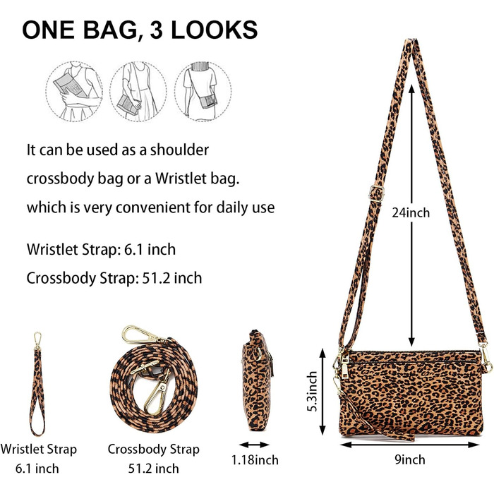 Сумка жіноча через плече зі шкіри, крос-боді, багато відділень, леопардовий принт