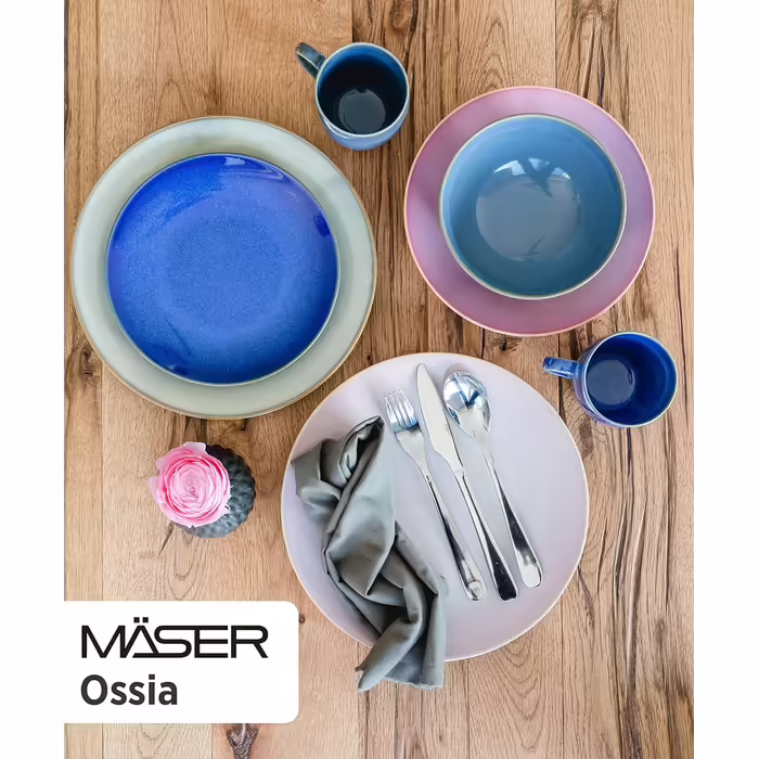 MÄSER 931734 Ossia, 6-Person Place Setting in Mediterranean Vintage Style, 12-Piece Modern Dinnerware Set with Soup Plates and Dinner Plates in Sandy Grey, Ceramic, Sandy Grey