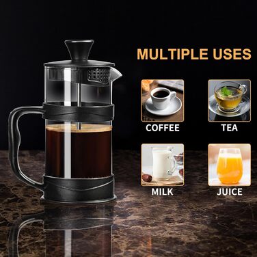 Френч-прес ParaCity 350 мл: нержавіюча сталь, термостійке скло, для холодної заварки, ідеальний подарунок для подорожей та дому (Чорний)