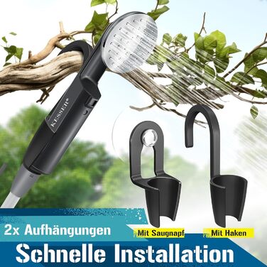 KESSER® Camping Shower with Battery-Powered Submersible Pump, Hand Shower, 2 x 2200mAh Lithium Battery, USB Charging Cable, for Camping, Garden, Car, Outdoor Use, Dog Shower, Car Cleaning, Includes Carry Bag, 12V Pump