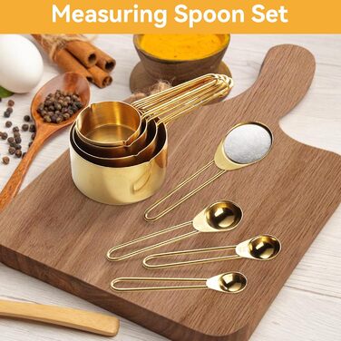 Мірний набір кухонних ложок та мірних стаканів з нержавіючої сталі, 4 шт. для сухих та рідких інгредієнтів, для випічки та приготування їжі