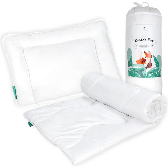 FAM' Home Baby Duvet and Pillow Set Cheeky Fox, Children's Duvet 100 x 135 and 40x60 cm Pillow | Oeko-Tex Standard 100 Certified | Anti-allergy Option | Suitable for 70x140 cm beds, 100 x 135 cm and 40x60 cm all-season duvet