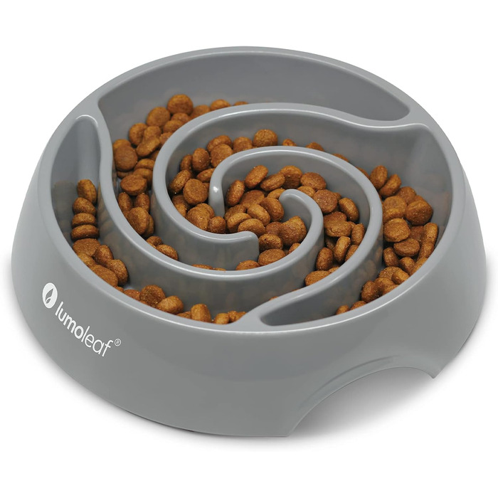Миска для собак LumoLeaf Antischlingnapf, Ø 22 см, протиковзаюча, важка, для повільного годування, сіра (Торнадо), L