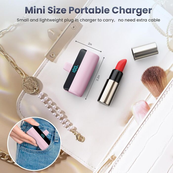 Power Bank Feob Mini 5200mAh 20W PD: Компактний акумулятор для iPhone з LED-дисплеєм (фіолетовий/рожевий)